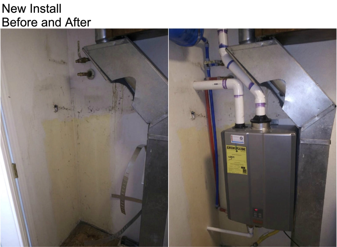 Before and after picture of new heating install.